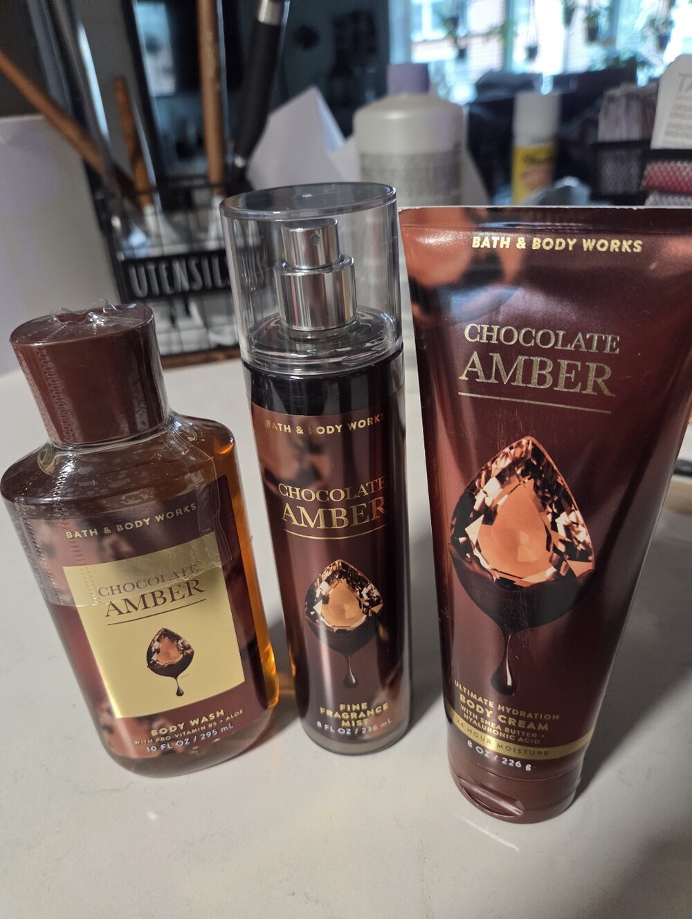 NIP Bath & Body Works Chocolate Amber 3pc Set